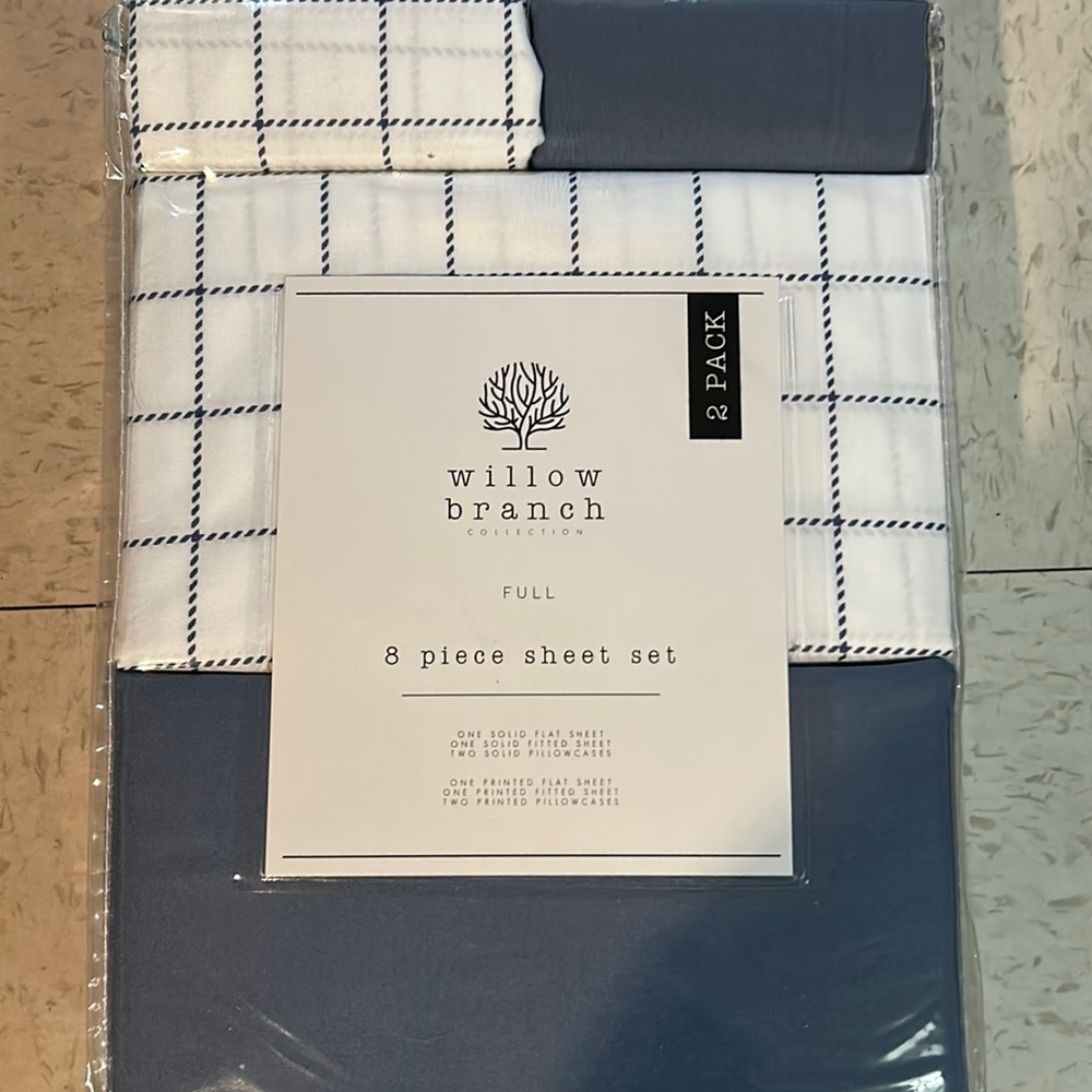 Brand New: 2 Pack Willow Branch Collection 8 Piece Full Sheet Set